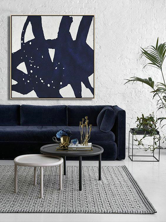 Original Artwork Extra Large Abstract Painting,Hand Painted Navy Minimalist Painting On Canvas,Modern Paintings On Canvas